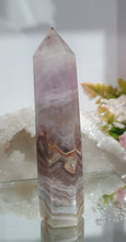 Load image into Gallery viewer, SECONDS STOCK - Amethyst Agate Crystal Point Tower Stone

THIS POINT IS A TAD WOBBLY

INSPIRES INTUITION AND WELLBEING

Amethyst Agate Tower Crystal Stone. is a little wobbly.  



