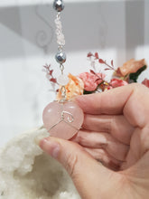Load image into Gallery viewer, SANCTUARY OF LOVE - SECURITY | LOVE | HARMONY - Rose Quartz Heart silver Crystal Energy Enhancer© / Hanger / Ornament / Sun Catcher 170mm
