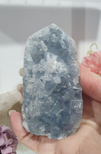 Load image into Gallery viewer, Celestite Crystal Cluster Tower.

Inspires Communication with the Angels

Gorgeous Celestite Crystal Cluster Tower.  


