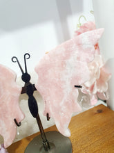 Load image into Gallery viewer, Pink Opal Butterfly Wings Crystal Carving Stone on Stand.

Inspires Compassion and Nurturing
