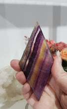 Load image into Gallery viewer, Diamond Rainbow Fluorite Crystal Carving on Silver Stand 170mm 7 GORGEOUS
