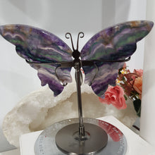 Load image into Gallery viewer, Butterfly Wings on Stand Fluorite Crystal carving gemstone stone 130mm 8 GORGEOUS EARTH INCLUSIONS
