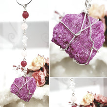 Load image into Gallery viewer, RADIANT RUBY - SENSUALITY / SELF LOVE / SPIRITUALITY - Ruby Rough Silver Wired Crystal Energy Enhancer / Hanger / Ornament / Sun Catcher 170mm EE79

