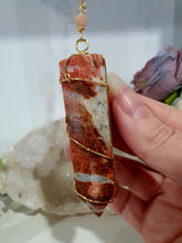 Load image into Gallery viewer, "WAND OF EMPOWERMENT" Sunstone Crystal Tower Stone Gold Wired Crystal Energy Enhancer© Hanger Ornament Suncatcher 200mm | Inspires Courage, Joy &amp; Knowledge
