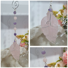 Load image into Gallery viewer, THE FEATHER OF AN ANGEL - Handcrafted Rose Quartz Feather Silver Wired Crystal Energy Enhancer© | Hanger | Ornament | Suncatcher

ANGELIC CONNECTION | LOVE | INTUITION

Gorgeous Rose Quartz feather crystal carving beaded with Amethyst and Rose Quartz. Wire wrapped in non tarnish silver
