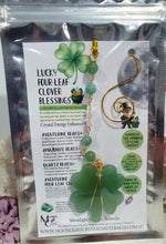Load image into Gallery viewer, "LUCKY FOUR-LEAF CLOVER BLESSINGS" Handcrafted Aventurine Crystal Carving Gold Stone Crystal Energy Enhancer© / Hanger / Ornament / Suncatcher 

Beautiful Aventurine four-leaf clover crystal carving beaded with Amazonite, Aventurine and Quartz. Wire wrapped in Gold. 


