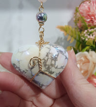 Load image into Gallery viewer, "HEART OF A UNICORN" Aura Howlite Heart gold Crystal Energy Enhancer© Hanger Ornament Suncatcher 190mm | Inspires Nurturing, Love and Magick
