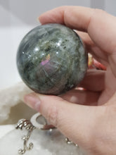 Load image into Gallery viewer, Labradorite Sphere Crystal Carving Stone on silver stand 60mm 3
