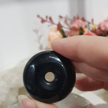 Load image into Gallery viewer, Donut Black Obsidian Crystal Carving Sphere Holder 35mm 2
