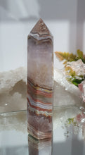 Load image into Gallery viewer, SECONDS STOCK - Amethyst Agate Crystal Point Tower Stone

THIS POINT IS A TAD WOBBLY

INSPIRES INTUITION AND WELLBEING

Amethyst Agate Tower Crystal Stone. is a little wobbly.  



