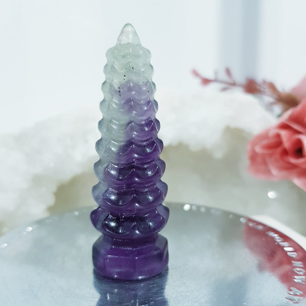 Temple Fluorite Crystal Carving Stone Point 60mm 12