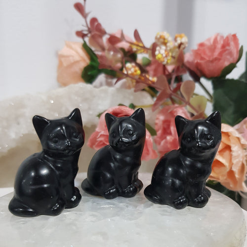 cat obsidian crystal carving