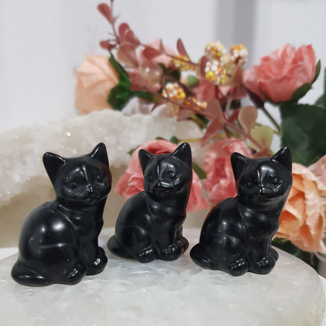 cat obsidian crystal carving