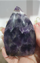 Load image into Gallery viewer, Amethyst Chevron Flame Tower Crystal Carving Stone 

INSPIRES INTUITION AND SPIRITUALITY

Beautiful Amethyst Crystal Flame Tower Stone Carving.     
