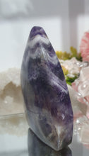 Load image into Gallery viewer, Amethyst Chevron Flame Tower Crystal Carving Stone 

INSPIRES INTUITION AND SPIRITUALITY

Beautiful Amethyst Crystal Flame Tower Stone Carving.     

