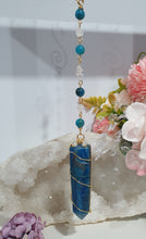 Load image into Gallery viewer, WAND OF PSYCHIC ACTIVATION - Handcrafted Apatite Tower Point Stone Gold Crystal Energy Enhancer© | Hanger | Ornament | Suncatcher

VISION | WISDOM | INTUITION

Gorgeous Apatite Point beaded with Apatite &amp; Quartz.  Wire wrapped in gold

