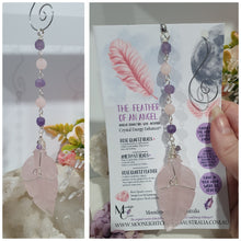 Load image into Gallery viewer, THE FEATHER OF AN ANGEL - Handcrafted Rose Quartz Feather Silver Wired Crystal Energy Enhancer© | Hanger | Ornament | Suncatcher

ANGELIC CONNECTION | LOVE | INTUITION

Gorgeous Rose Quartz feather crystal carving beaded with Amethyst and Rose Quartz. Wire wrapped in non tarnish silver
