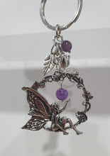 Load image into Gallery viewer, "THE ENCHANTED FAIRY" Metal Fairy Keyring Key chain with Amethyst Beads Stone Silver Crystal Key Ring&nbsp;

INSPIRES INTUITION AND MAGIC

Carry a little Magic wherever life takes you!
