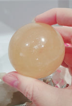 Load image into Gallery viewer, Honey Calcite Sphere Crystal Carving Stone on Silver Stem stand

INSPIRES SELF WORTH AND CONFIDENCE

lovely Honey Calcite sphere on silver stem stand
