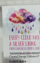 Load image into Gallery viewer, Lovely "EVERY CLOUD HAS A SILVER LINING" Fluorite Cloud silver wired Crystal Energy Enhancer© Hanger Ornament Suncatcher.

From Darkness comes Light. 

TRANSFORMATION / INTUITION / SPIRITUALITY

Beautiful Fluorite Cloud Crystal Carving beaded with Fluorite &amp; Quartz.  wired in Silver
