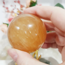 Load image into Gallery viewer, honey-calcite-sphere-crystal-carving
