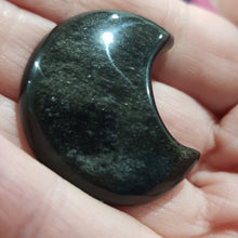 Load image into Gallery viewer, Moon Crescent Black Obsidian Crystal Carving 30mm 5 GOLDEN SHEEN
