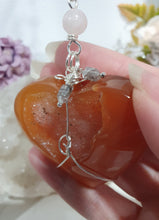 Load image into Gallery viewer, HEART OF LOVE &amp; SEDUCTION" -  - Carnelian Heart Silver Wired Stone Crystal Energy Enhancer© Hanger Suncatcher Ornament 200mm | Inspires Sensuality, Love &amp; Stability

INSPIRES SENSUALITY | LOVE | STABILITY 

Carnelian heart Crystal Energy Enhancer© / Hanger / Ornament beaded with Carnelian, Rose Quartz, Hematite, Herkimer Diamonds and quartz.  wired in silver
