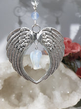 Load image into Gallery viewer, MEMORIAL KEEPSAKE Angel Wings BLUE JADE Crystal Energy Enhancer© / Ornament / Sun Catcher / Memorial Hanger 195mm
