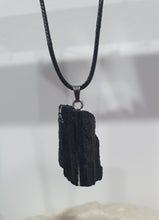 Load image into Gallery viewer, Black Tourmaline Raw Crystal Pendant Stone silver with black cord chain | Protective Energy

Beautiful Raw Black Tourmaline pendant on black cord necklace
