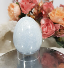 Load image into Gallery viewer, Celestite Egg Crystal Carving Stone on plastic stand 50mm 13
