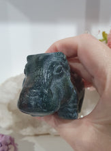 Load image into Gallery viewer, Hippopotamus Hippo Moss Agate Crystal Carving Stone

INSPIRES GROUNDING AND CONNECTION TO EARTH

Beautiful Moss Agate Hippo Crystal Carving Stone.  Amazing Piece!.     
