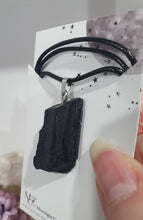 Load image into Gallery viewer, Black Tourmaline Raw Crystal Pendant Stone silver with black cord chain | Protective Energy

Beautiful Raw Black Tourmaline pendant on black cord necklace
