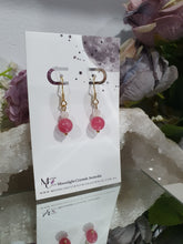 Load image into Gallery viewer, Crystal Beaded Earrings - Rhodochrosite &amp; Quartz on gold 8mm | Compassion &amp; Power
