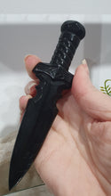 Load image into Gallery viewer, Beautiful polished Black Obsidian Athame (Dagger) Crystal Carving Stone.  

An Athame is a ceremonial knife used in spiritual rituals to direct energy, cast circles, and represent the element of fire or air, but it is typically not used for physical cutting.

