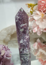 Load image into Gallery viewer, Lepidolite Crystal Tower Stone .  Discounted as tip is broken

STONE OF TRANSITION

Beautiful Lepidolite Tower stone.  this is lovely but tip is broken.     

