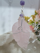 Load image into Gallery viewer, THE FEATHER OF AN ANGEL - Handcrafted Rose Quartz Feather Silver Wired Crystal Energy Enhancer© | Hanger | Ornament | Suncatcher

ANGELIC CONNECTION | LOVE | INTUITION

Gorgeous Rose Quartz feather crystal carving beaded with Amethyst and Rose Quartz. Wire wrapped in non tarnish silver
