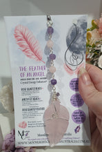 Load image into Gallery viewer, THE FEATHER OF AN ANGEL - Handcrafted Rose Quartz Feather Silver Wired Crystal Energy Enhancer© | Hanger | Ornament | Suncatcher

ANGELIC CONNECTION | LOVE | INTUITION

Gorgeous Rose Quartz feather crystal carving beaded with Amethyst and Rose Quartz. Wire wrapped in non tarnish silver
