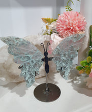 Load image into Gallery viewer, Moss Agate Butterfly Wings Crystal Carving Stone on Stand.

INSPRIES GROUNDING AND CONNECTION TO EARTH

Beautiful Moss Agate Stone Butterfly Wings Crystal Carving Stone on stand. Such lovely patterns.     
