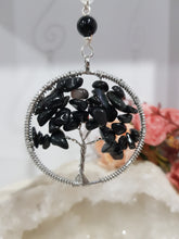 Load image into Gallery viewer, TREE OF LIFE - SPIRITUALITY | GROWTH | PROTECTION - Black Obsidian Tree of Life silver Crystal Energy Enhancer© | Hanger | Sun Catcher | Ornament 160mm
