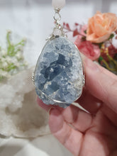 Load image into Gallery viewer, Gorgeous Blue Celestite Crystal Egg specimen Crystal Energy Enhancer / suncatcher beaded with Rose Quartz. Blue Jade and Hematite. Promote Divine Connection, harmony and spirituality. 
