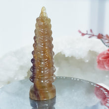 Load image into Gallery viewer, Temple Fluorite Crystal Carving Stone Point 60mm 14
