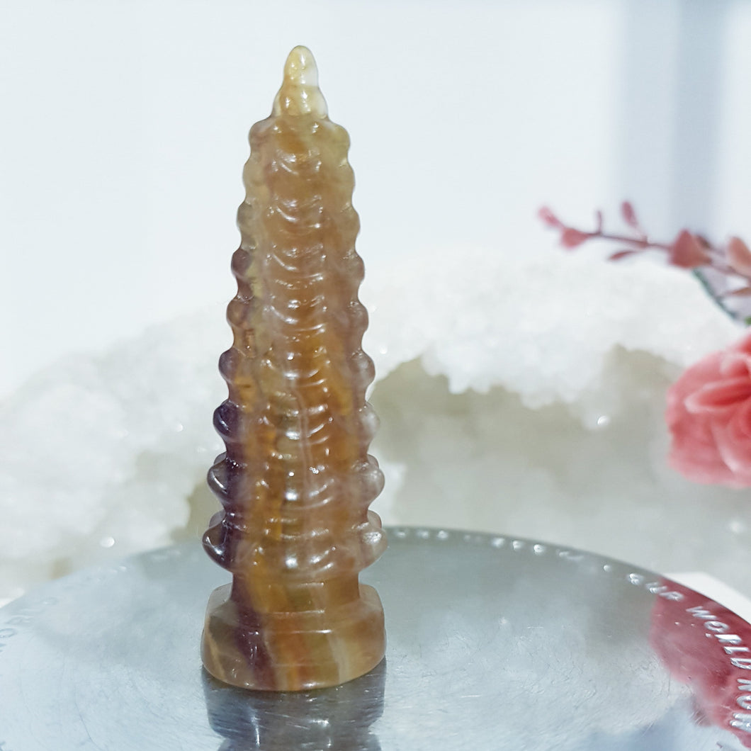 Temple Fluorite Crystal Carving Stone Point 60mm 14