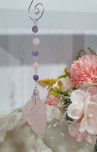 Load image into Gallery viewer, THE FEATHER OF AN ANGEL - Handcrafted Rose Quartz Feather Silver Wired Crystal Energy Enhancer© | Hanger | Ornament | Suncatcher

ANGELIC CONNECTION | LOVE | INTUITION

Gorgeous Rose Quartz feather crystal carving beaded with Amethyst and Rose Quartz. Wire wrapped in non tarnish silver
