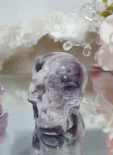 Load image into Gallery viewer, Skull Amethyst Chevron Crystal Carving Stone.

INSPIRES INTUITION &amp; SPIRITUALITY

Beautiful polished Amethyst Chevron Skull Crystal Carving Stone. 


