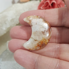 Load image into Gallery viewer, Moon Flower Agate Crystal Carving Stone 30mm 3 ROUGH EDGE ON TOP
