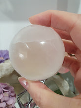 Load image into Gallery viewer, Selenite Sphere Crystal Carving on Silver Stand.| Inspires Connection to the Angelic Realm
