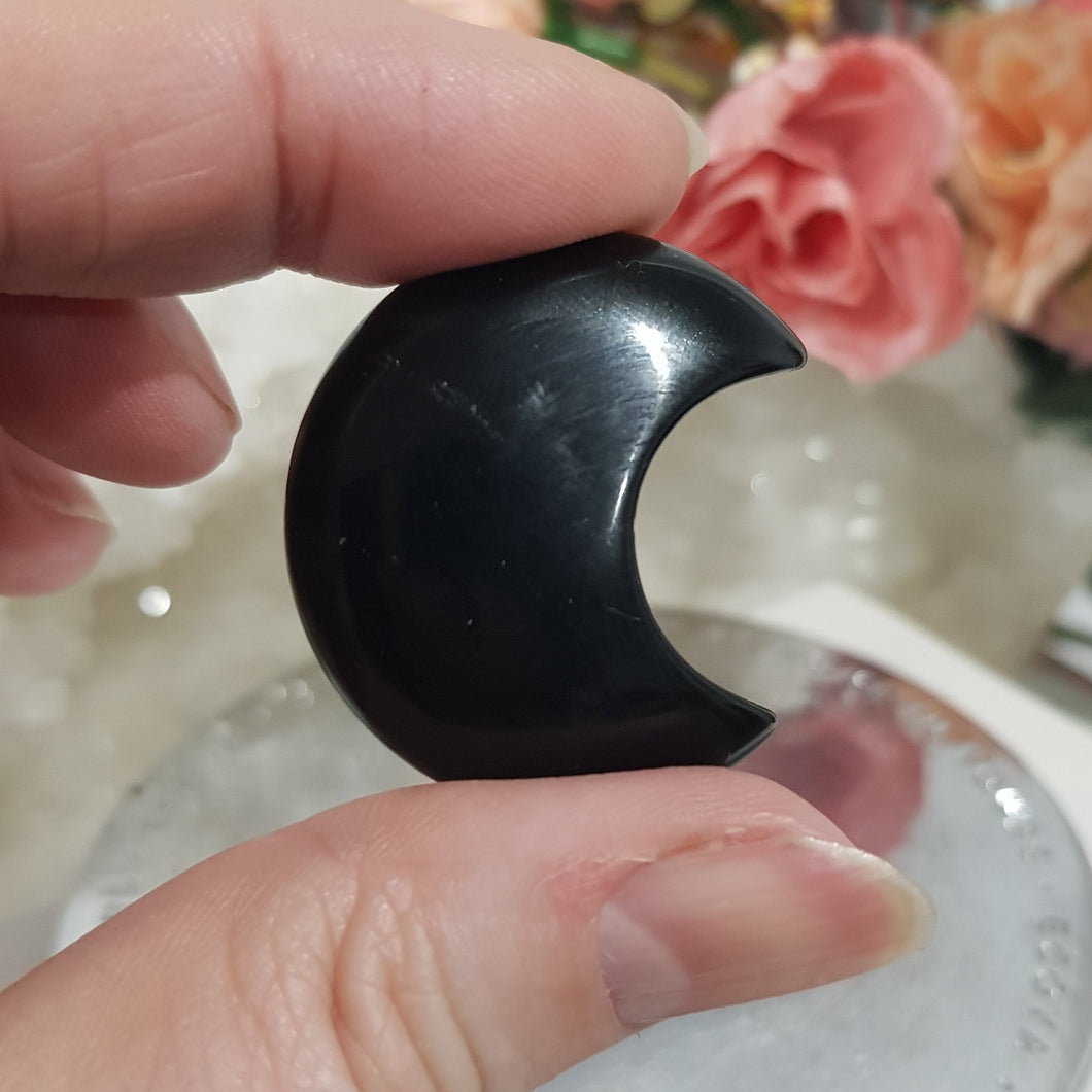 Moon Crescent Black Obsidian Crystal Carving 30mm 6 SCUFF