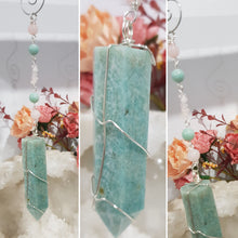 Load image into Gallery viewer, Wand-of-Hope-Crystal-Energy-Enhancer-Ornament-Suncatcher-Hanger-Amazonite-Point-Tower-   oonlight-Crystals-Australia
