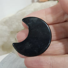 Load image into Gallery viewer, Moon Crescent Black Obsidian Crystal Carving 30mm 5 GOLDEN SHEEN

