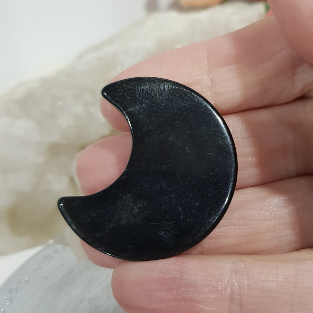 Moon Crescent Black Obsidian Crystal Carving 30mm 5 GOLDEN SHEEN
